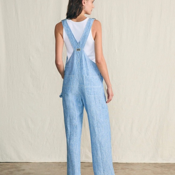 Faherty Linen Mechanic Overall in Skyway Railroad Stripe - Picture 3 of 6